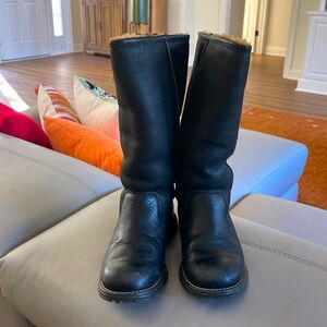 UGG Brooks Tall, black leather, size 6, outdoor sole, EUC